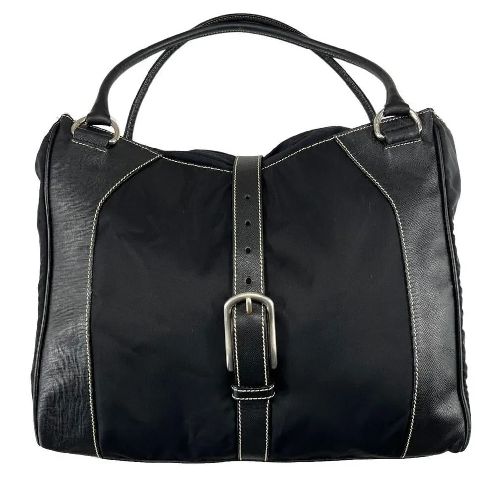 Prada Leather/Nylon Buckled Satchel Tote Bag